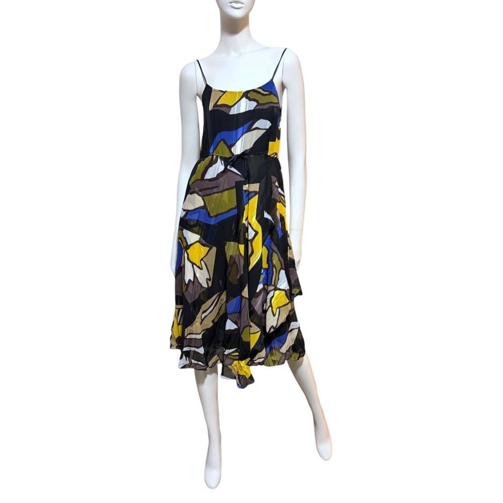 Y2K French Connection Midi Dress 8 Asymmetric Abstract Color Block Sundress - Picture 1 of 9